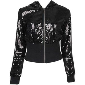 Black sequin zip up hoodie